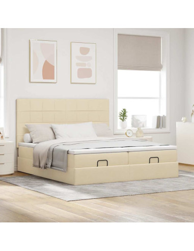 Struttura Letto Pouf con Materassi Crema 180x200 cm in Tessuto