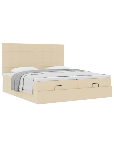 Struttura Letto Pouf con Materassi Crema 180x200 cm in Tessuto