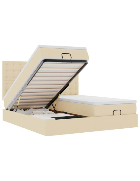 Struttura Letto Pouf con Materassi Crema 180x200 cm in Tessuto