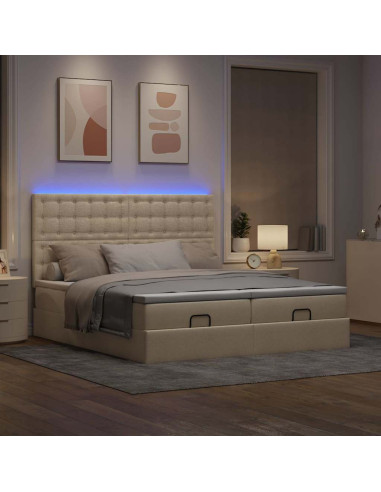 Struttura Letto Pouf con Materassi Crema 180x200 cm in Tessuto