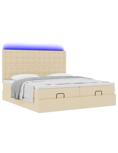 Struttura Letto Pouf con Materassi Crema 180x200 cm in Tessuto