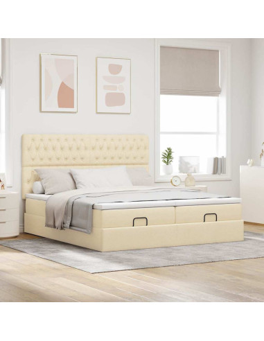 Struttura Letto Pouf con Materassi Crema 180x200 cm in Tessuto