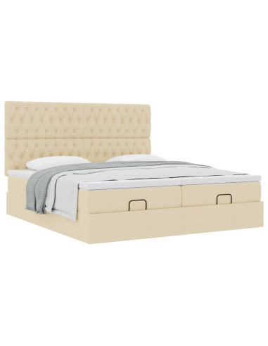 Struttura Letto Pouf con Materassi Crema 180x200 cm in Tessuto