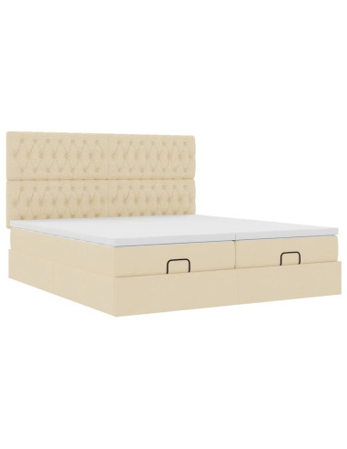 Struttura Letto Pouf con Materassi Crema 180x200 cm in Tessuto