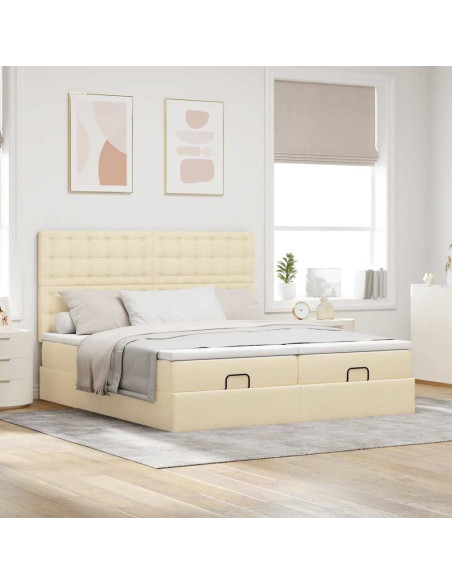 Struttura Letto Pouf con Materassi Crema 180x200 cm in Tessuto