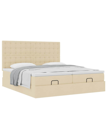 Struttura Letto Pouf con Materassi Crema 180x200 cm in Tessuto