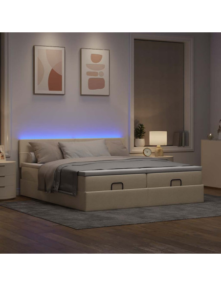 Struttura Letto Pouf con Materassi Crema 180x200 cm in Tessuto