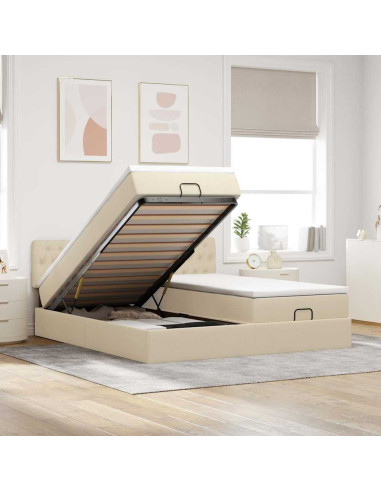 Struttura Letto Pouf con Materassi Crema 180x200 cm in Tessuto