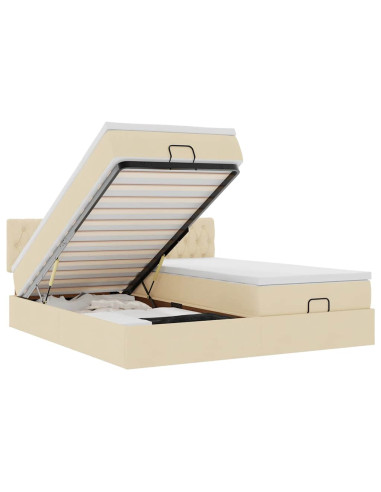 Struttura Letto Pouf con Materassi Crema 180x200 cm in Tessuto