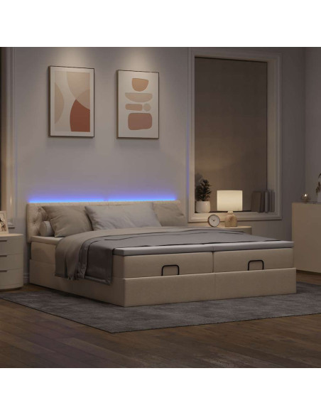 Struttura Letto Pouf con Materassi Crema 180x200 cm in Tessuto