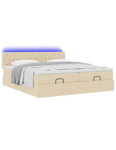 Struttura Letto Pouf con Materassi Crema 180x200 cm in Tessuto