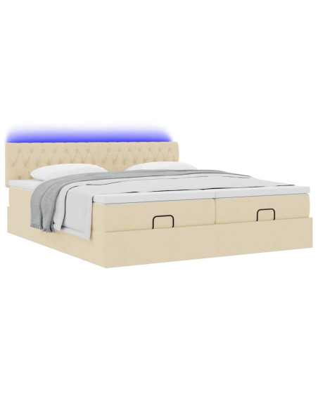 Struttura Letto Pouf con Materassi Crema 180x200 cm in Tessuto