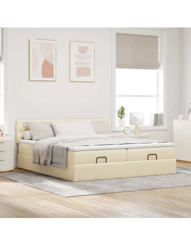 Struttura Letto Pouf con Materassi Crema 180x200 cm in Tessuto