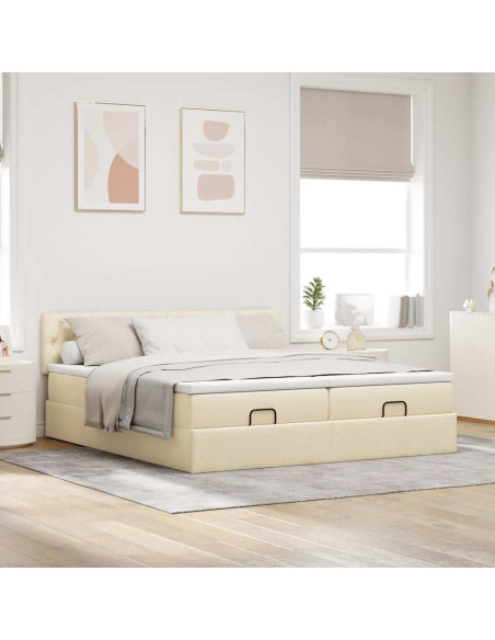 Struttura Letto Pouf con Materassi Crema 180x200 cm in Tessuto