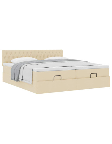 Struttura Letto Pouf con Materassi Crema 180x200 cm in Tessuto