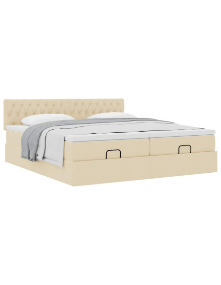 Struttura Letto Pouf con Materassi Crema 180x200 cm in Tessuto