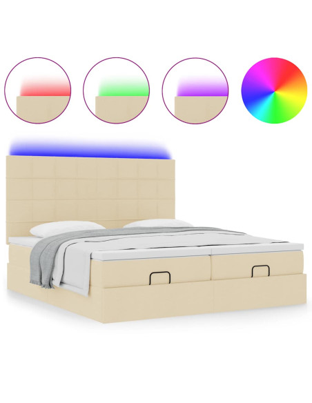 Struttura Letto Pouf con Materassi Crema 180x200 cm in Tessuto