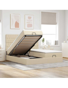 Struttura Letto Pouf con Materassi Crema 180x200 cm in Tessuto