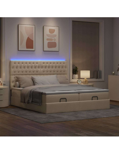 Struttura Letto Pouf con Materassi Crema 180x200 cm in Tessuto