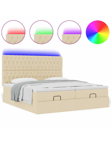 Struttura Letto Pouf con Materassi Crema 180x200 cm in Tessuto