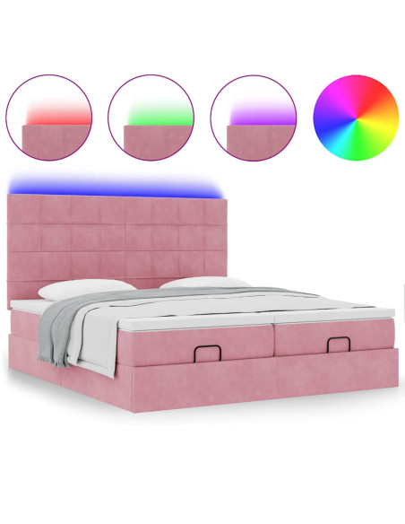 Struttura Letto Pouf con Materassi Rosa 160x200 cm Velluto