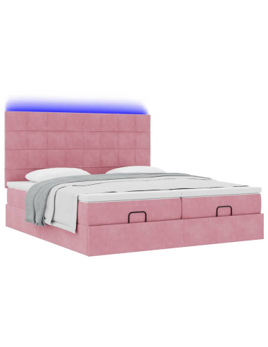 Struttura Letto Pouf con Materassi Rosa 160x200 cm Velluto