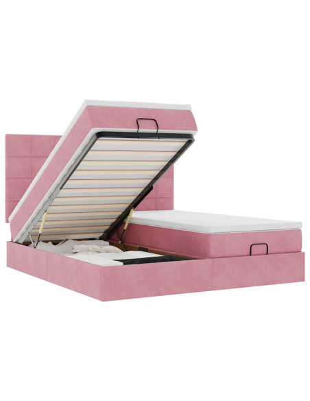 Struttura Letto Pouf con Materassi Rosa 160x200 cm Velluto