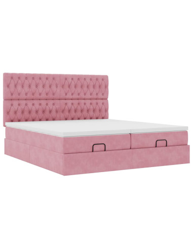 Struttura Letto Pouf con Materassi Rosa 160x200 cm Velluto
