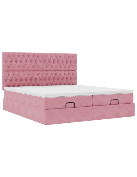 Struttura Letto Pouf con Materassi Rosa 160x200 cm Velluto