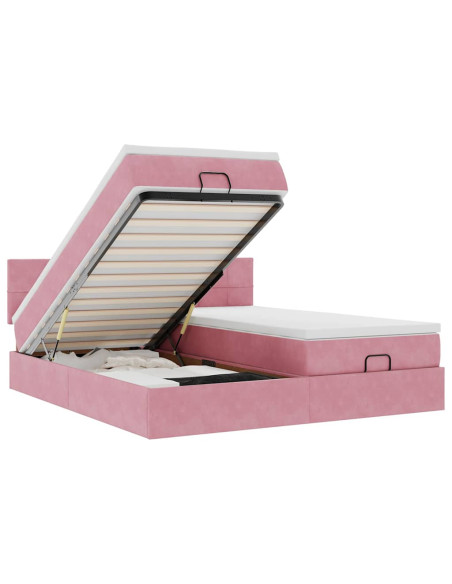 Struttura Letto Pouf con Materassi Rosa 160x200 cm Velluto
