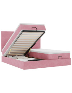 Struttura Letto Pouf con Materassi Rosa 160x200 cm Velluto 2