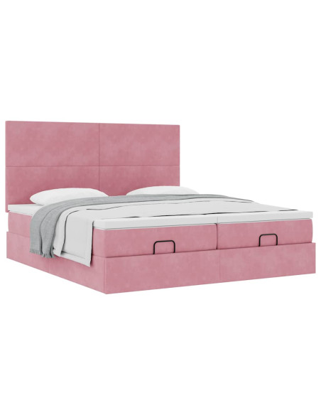Struttura Letto Pouf con Materassi Rosa 160x200 cm Velluto