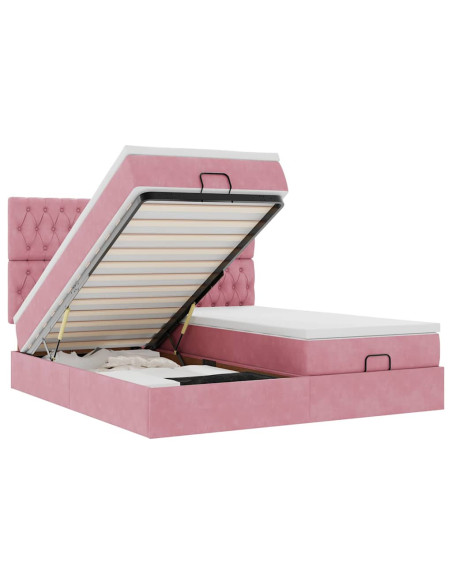 Struttura Letto Pouf con Materassi Rosa 160x200 cm Velluto
