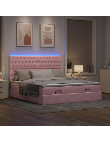 Struttura Letto Pouf con Materassi Rosa 160x200 cm Velluto