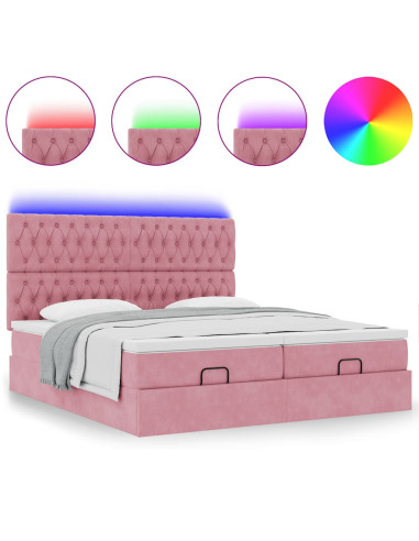 Struttura Letto Pouf con Materassi Rosa 160x200 cm Velluto