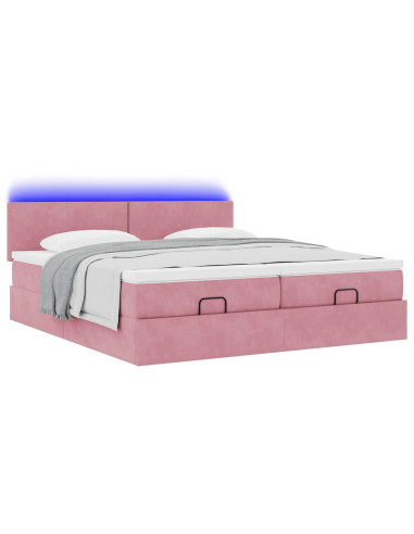 Struttura Letto Pouf con Materassi Rosa 160x200 cm Velluto