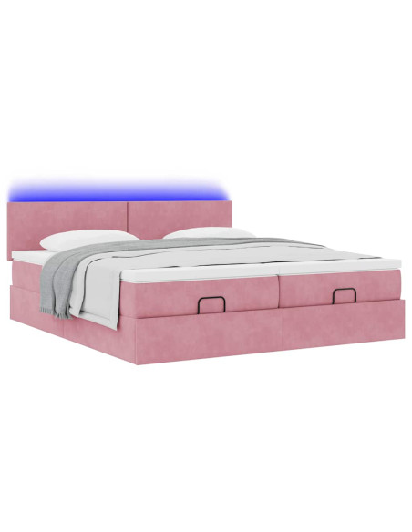 Struttura Letto Pouf con Materassi Rosa 160x200 cm Velluto