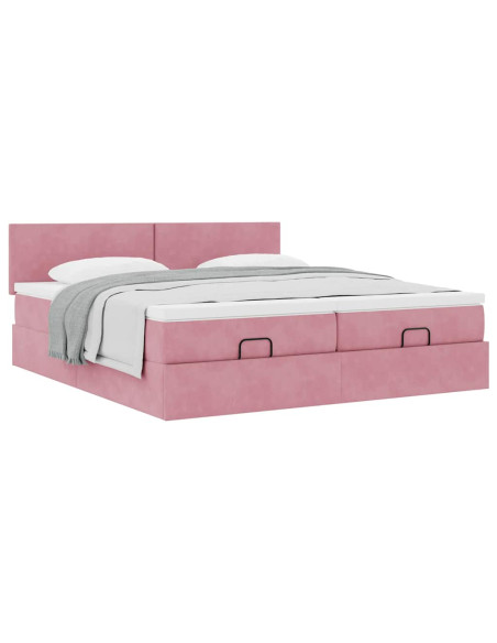 Struttura Letto Pouf con Materassi Rosa 160x200 cm Velluto