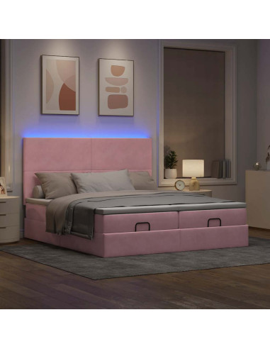 Struttura Letto Pouf con Materassi Rosa 160x200 cm Velluto