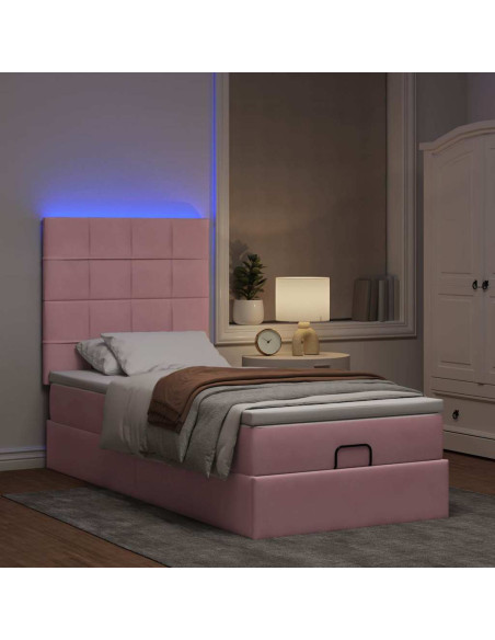 Struttura Letto Pouf con Materassi Rosa 80x200 cm Velluto