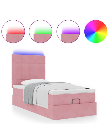 Struttura Letto Pouf con Materassi Rosa 80x200 cm Velluto