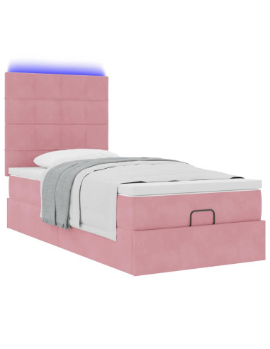 Struttura Letto Pouf con Materassi Rosa 80x200 cm Velluto