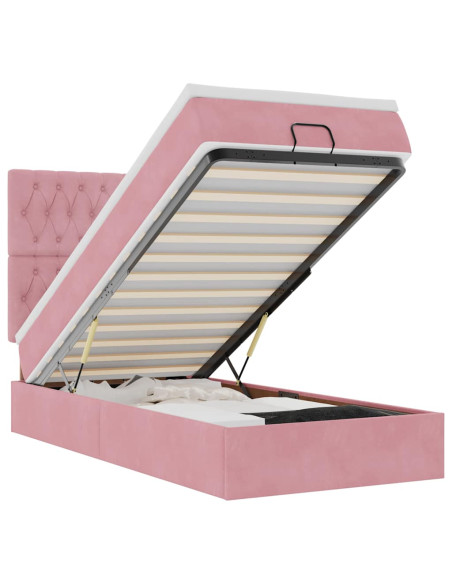 Struttura Letto Pouf con Materassi Rosa 80x200 cm Velluto