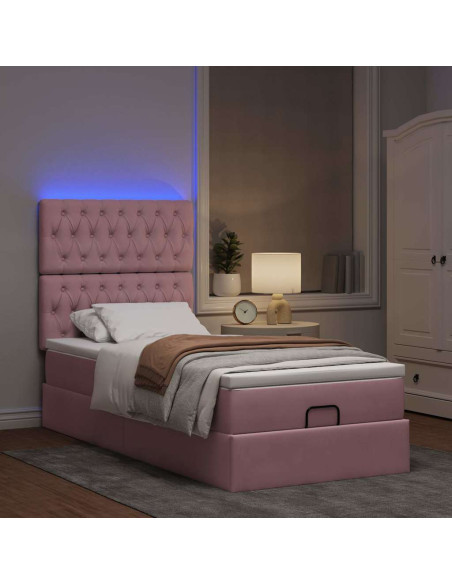 Struttura Letto Pouf con Materassi Rosa 80x200 cm Velluto