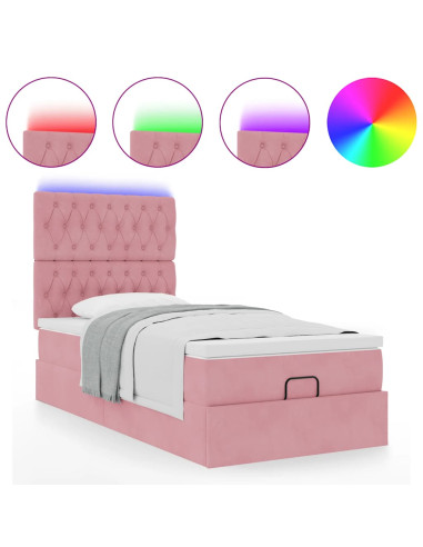 Struttura Letto Pouf con Materassi Rosa 80x200 cm Velluto