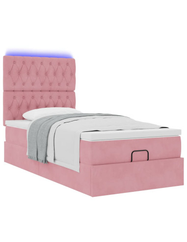 Struttura Letto Pouf con Materassi Rosa 80x200 cm Velluto