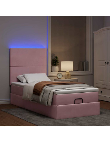 Struttura Letto Pouf con Materassi Rosa 80x200 cm Velluto