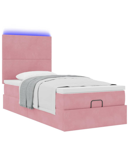 Struttura Letto Pouf con Materassi Rosa 80x200 cm Velluto