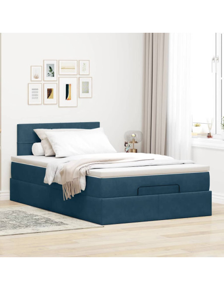 Pouf Letto con Materasso Blu Scuro 120x190 cm Velluto