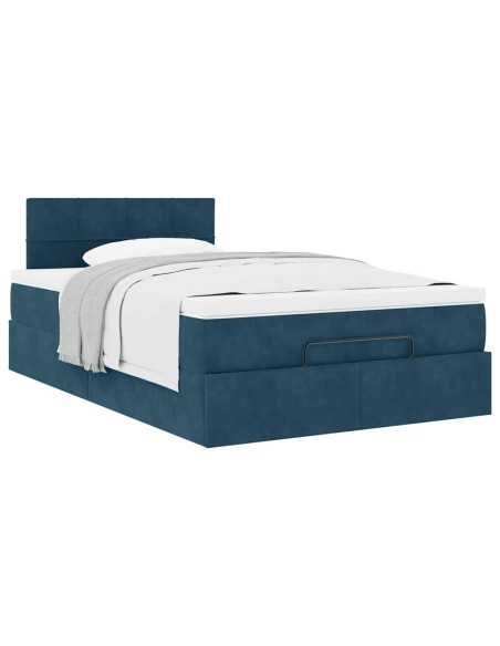 Pouf Letto con Materasso Blu Scuro 120x190 cm Velluto